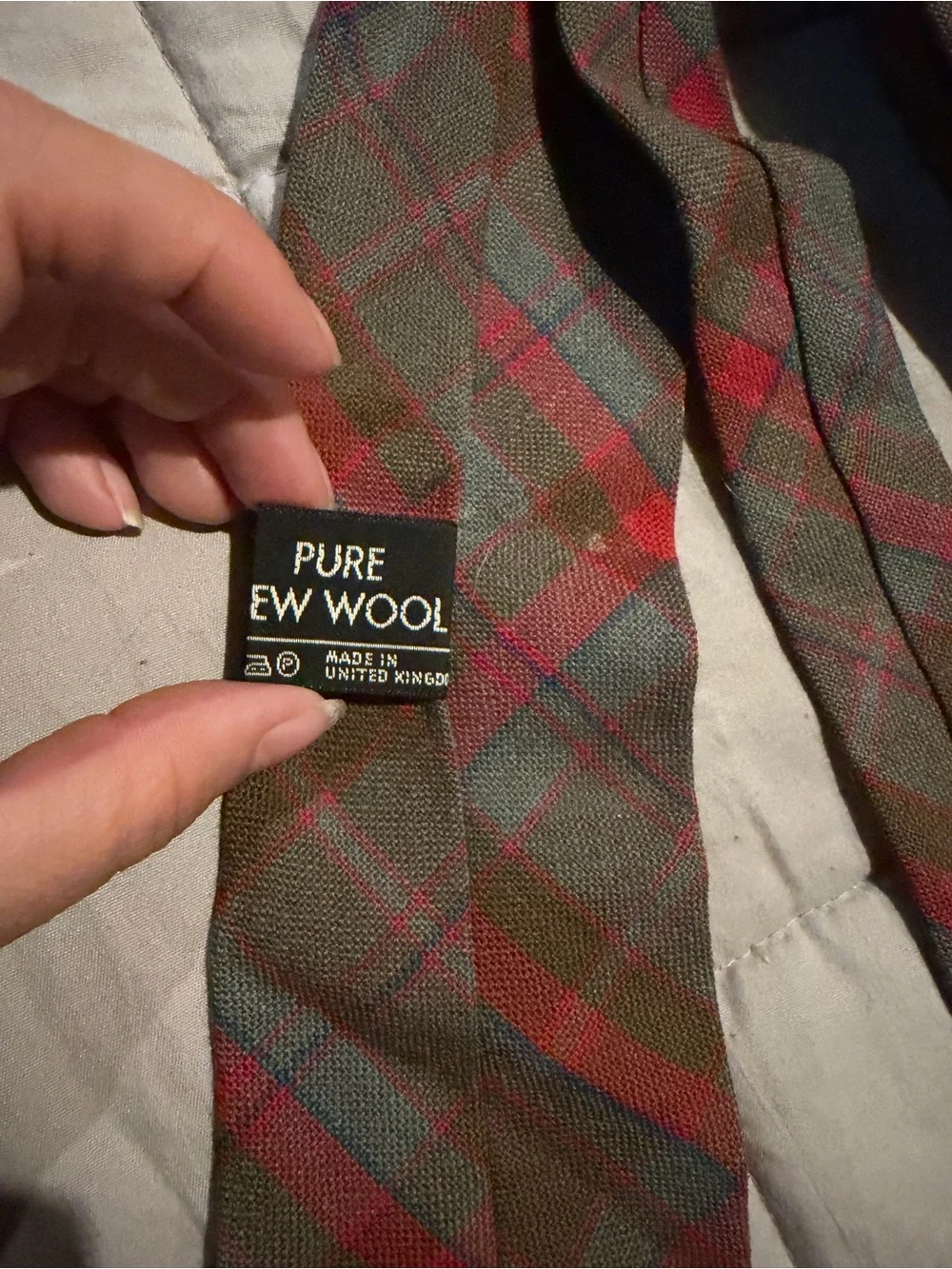 Tartan Skinny Tie in Olive with Red Check - Men’s Accessory